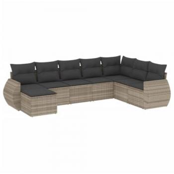 Set de Sofás de Jardín 8 Pzas con Cojines, Ratán Sintético Gris, Asientos con Respaldos, Sofás Modulares, Muebles para Patio Terraza