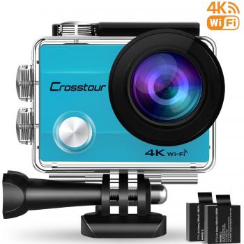 Crosstour WiFi Cámara Deportiva Acción 1080P Full HD 2.0 LCD Pantella Cámara Impermeable 2 Baterías 1050mAh 170 Grados Gran Ángulo Sumergible 30m y 20 Accesorios Multiples