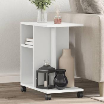 Mesa auxiliar con ruedas de madera multicapa blanca 50x30x55 cm