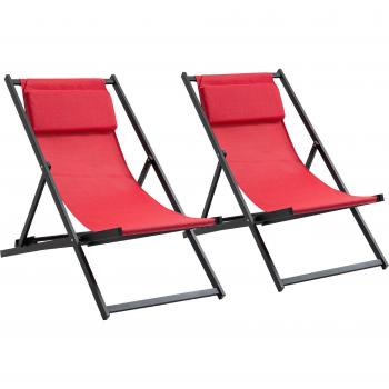 Tumbonas Plegables con Respaldo Regulable y Reposacabezas Acolchado - Rojo Vino