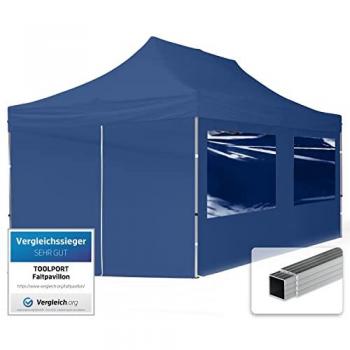 Carpa Plegable TOOLPORT 3x6m, Aluminio 32mm, Laterales con Ventanas Panorámicas, Tejido Repelente al Agua, Color Azul