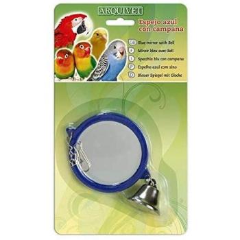 Arquivet Espejo Azul con Campana para pájaros - 7,5 x 11 cm - Accesorios para jaulas - Juguetes para Canarios, agapornis, periquitos, Loros - Entretenimiento para pájaros