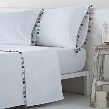 Juego de Sábanas EGA Blanco 100% Algodón Percal 200 Hilos Cama de 90 cm (Incluye Sábana Encimera, Funda de Almohada y Sábana Bajera Ajustable