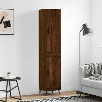 Aparador alto de madera contrachapada en color roble marrón, dimensiones 34,5x34x180 cm, con 1 puerta de madera, diseñado como mueble de almacenaje para salón, buffet y armario auxiliar