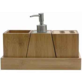 MSV Lote DE 3 Accesorios DE Bambu, Beige, 25.5x8x18 cm