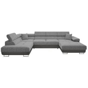 Sofá rinconero Comfivo S103, gris, con función de descanso y caja de ropa de cama, 346x203x70cm