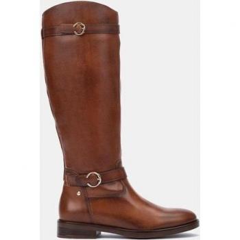 Pikolinos PUERTOLLANO W3C-9632 Botas de mujer de piel con cremallera y hebillas decorativas, color camel, bota plana