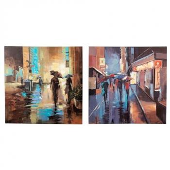 Set de 2 Lienzos Boulevard Pintados a Mano 40% - Arte para el Hogar 60x3x60cm