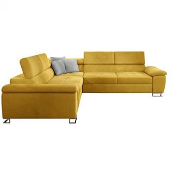Sofá rinconero Comfivo 265, amarillo, con función de descanso y caja de ropa de cama, dimensiones 275x275x71cm