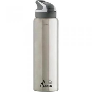 Laken Termo Summit 1L Acero Inoxidable Plateado con tapón automático y cierre de seguridad, a prueba de fugas, ideal para trabajar o viajar