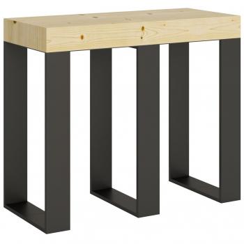 Consola Extensible de Abeto Claro Macizo con Patas de Metal Antracita, 14 Plazas, 40 a 290 cm - Versión Básica Pirina