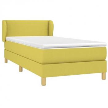 Cama Box Spring con Colchón Tapizado Verde 100x200 cm, Muelles Ensacados, Acolchado Reversible