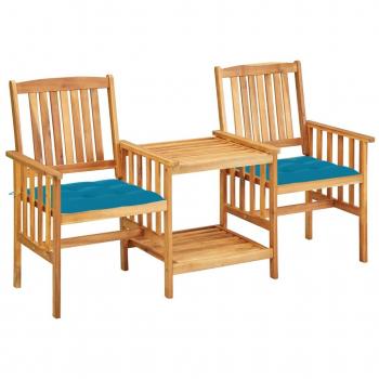 Solid Acacia Wood Garden Chairs with Tea Table and Cushions