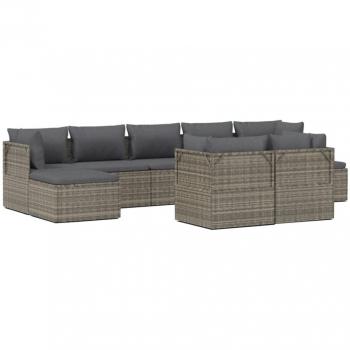 9 Piece Gray Poly Rattan Garden Lounge Set with Cushions