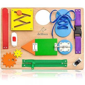 Tablero de Actividades Montessori para niños pequeños - Juguetes sensoriales de Madera para niños de 3 años - Juegos de Viaje con Actividades educativas y Hebillas para el Desarrollo de la motricidad