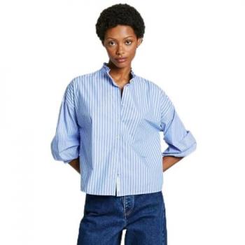 Blusa de popelín a rayas para mujer con volantes en el cuello - Pepe Jeans Pipery Azul XS