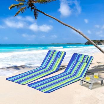 Adjustable 3-Piece Beach Lounge Chair Set with Stripe Mat and Table