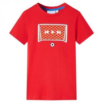 Camiseta Infantil de Manga Corta con Dibujo Portería de Fútbol en Color Rojo Talla 128