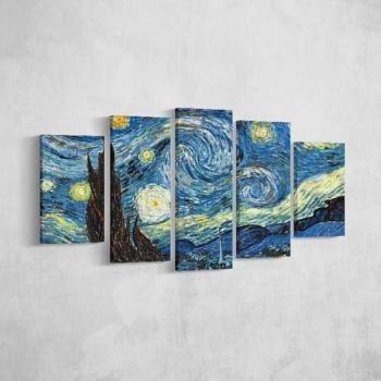 Impresión sobre Lienzo La Noche Estrellada 2, Poliéster Multicolor, 100x3x60 cm, con Marco de Madera