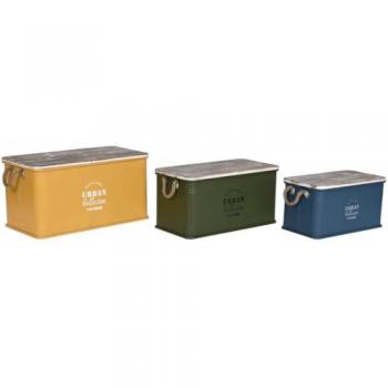 Juego de Baúles Home ESPRIT Metal Madera de Abeto 68 x 36 x 33 cm (3 Unidades)