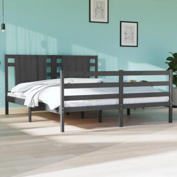 Cama de pino de madera maciza gris 140x190 cm