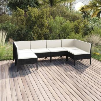 6-Piece Black Poly Rattan Garden Lounge Set with Cushions