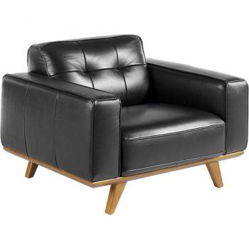 Sillón tapizado en piel vacuno capitoné ANGEL CERDÁ 5037C, color negro con base de nogal, dimensiones 112 x 95 x 78 cm