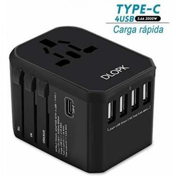 DLOPK Adaptador de Viaje Universal con 4 Puertos USB