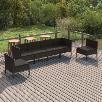 vidaXL 6-Piece Black Poly Rattan Garden Lounge Set with Cushions
