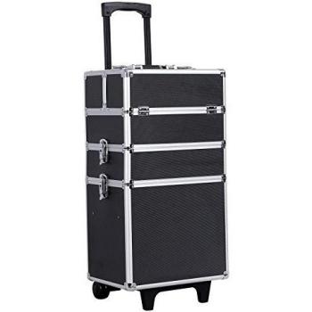 SONGMICS Maletín de Cosméticos, Organizador para Maquillaje, Multiuso, Tipo Trolley, con 4 Ruedas, Negro JHZ01B