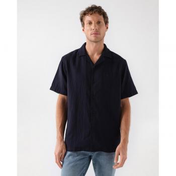 Salsa Jeans - Camisa de hombre regular lisa en color azul marino, 100% algodón