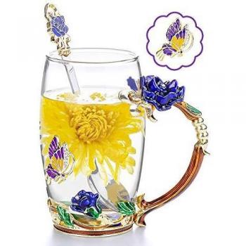 COAWG Taza de Té Vaso de Flores de Vidrio Taza de Té Café Maestro Amigo Cumpleaños Regalo de San Valentín para Mujeres y Hombres