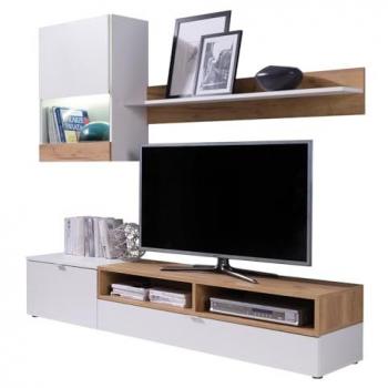 Conjunto de salón Toledo 114, aglomerado laminado, con mesa de TV, partes separadas, dimensiones 175 x 39 cm, en roble dorado y blanco
