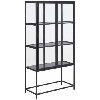 Vitrina de cristal ACTONA GROUP con puertas de vidrio y marco de metal, 3 estantes ajustables, dimensiones: 77 x 150 cm, color negro