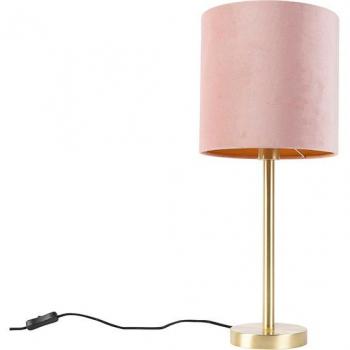 Lámpara de mesa romántica de latón con pantalla rosa 25 cm - SIMPLO