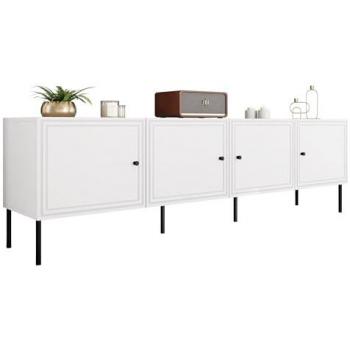 Mueble TV Charlotte T103 Blanco 201x60x40cm con 4 puertas y patas de metal negras
