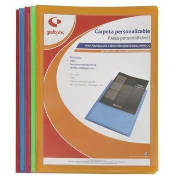 Carpeta Poliplás Personalizable de Polipropileno Translúcido con 30 Fundas Folio Naranja