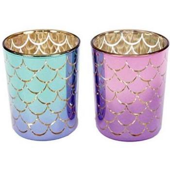 Juego de 2 velas de té o portavelas de cristal con diseño de sirena