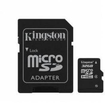 Kingston Technology 32GB microSDHC Class 4 Memory Card with SD Adapter