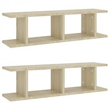 Estantes de pared 2 uds contrachapada 75x18x20 cm Blanco, Negro, Gris y Roble Sonoma - Mueble Almacenaje Estantería para Oficina, Estudio, Dormitorio - Librería/Mueble de