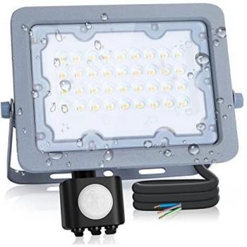 Aigostar - Foco LED ultrafino con sensor de movimiento,30W, luz blanco natural 4000K, impermeable IP65. Luz para exterior de gran luminosidad 2700lm para jardines, patios, garajes o caminos de acceso