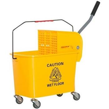 HOMCOM Cubo Fregado Profesional 20L con Ruedas y Prensa Cubo de Fregar Industrial Cubo para Mopa Separador de Agua 60x27x70.5cm Amarillo
