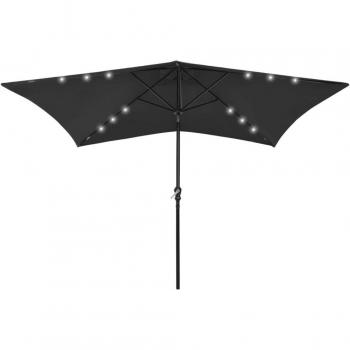 vidaXL Garden Parasol with LEDs and Steel Pole Black 2x3 m