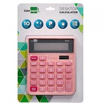 CALCULADORA LIDERPAPEL SOBREMESA XF23 10 DIGITOS SOLAR Y PILAS COLOR ROSA 127X105X24 MM