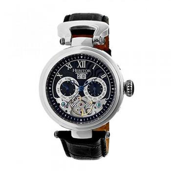 Heritor Automatic Ganzi Semi-Skeleton Leather Band Watch - Black & Silver