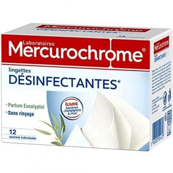 Lingettes Desinfectantes Mercurochrome - 12 Sachets Individuales - Eliminan Bacterias, Hongos y Virus