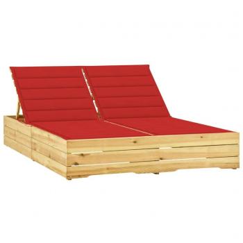 Tumbona doble de madera de pino impregnada con cojines rojos tinto