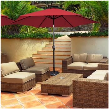 Costway 9Ft Patio Umbrella with Push Button Tilt Crank Lift - Burgundy