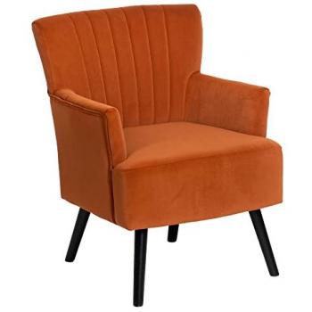 Sillón 63 x 50 x 83 cm Tejido Sintético Madera Naranja con franjas terracota tapizado de terciopelo