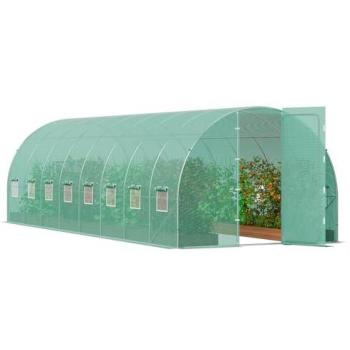 VEVOR 27.4x9.5 ft Walk-in Tunnel Greenhouse with Galvanized Steel Frame, Green PE Cover, and Roll-Up Door for Plant Protection